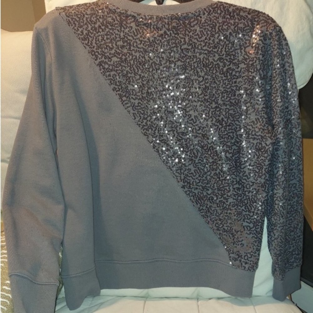 DKNY designer sequin embellished keyhole sweatshirt top - Picture 5 of 6